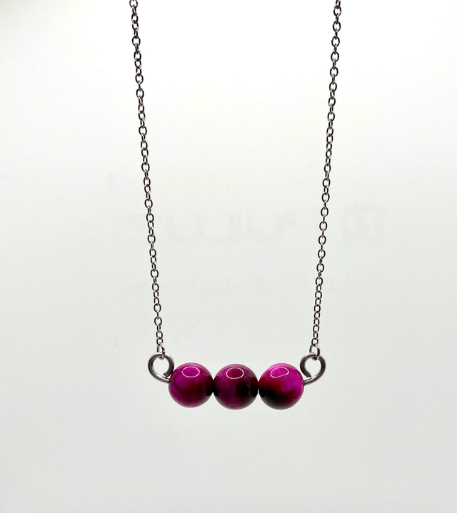 Pendentif Trio en Œil de Tigre Rose – Énergie et Élégance