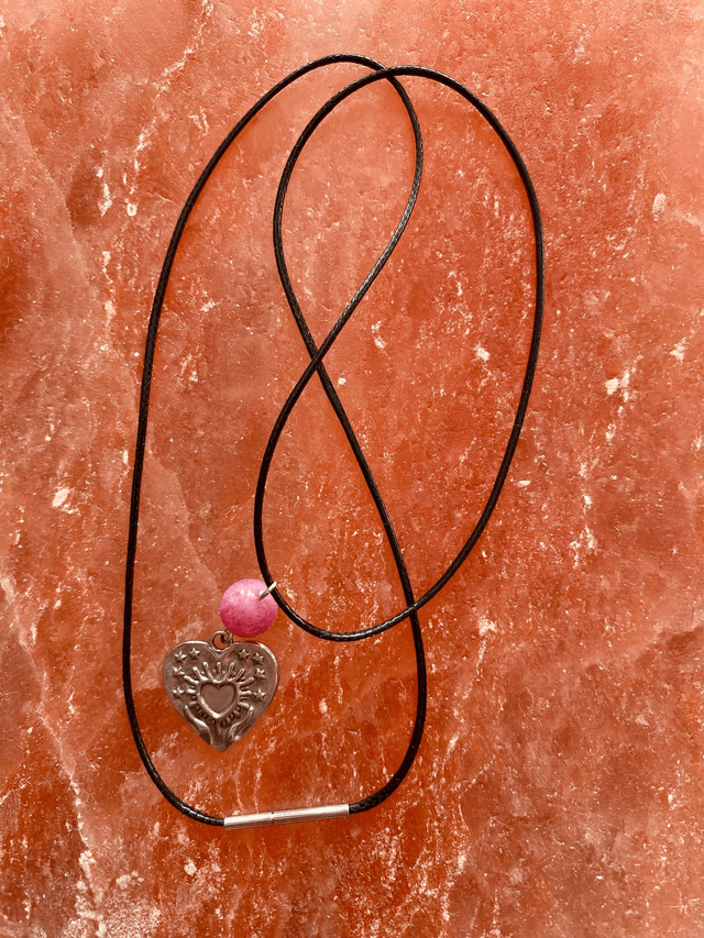 Pendentif Coeur en Inox & Quartz Fraise sur cordon