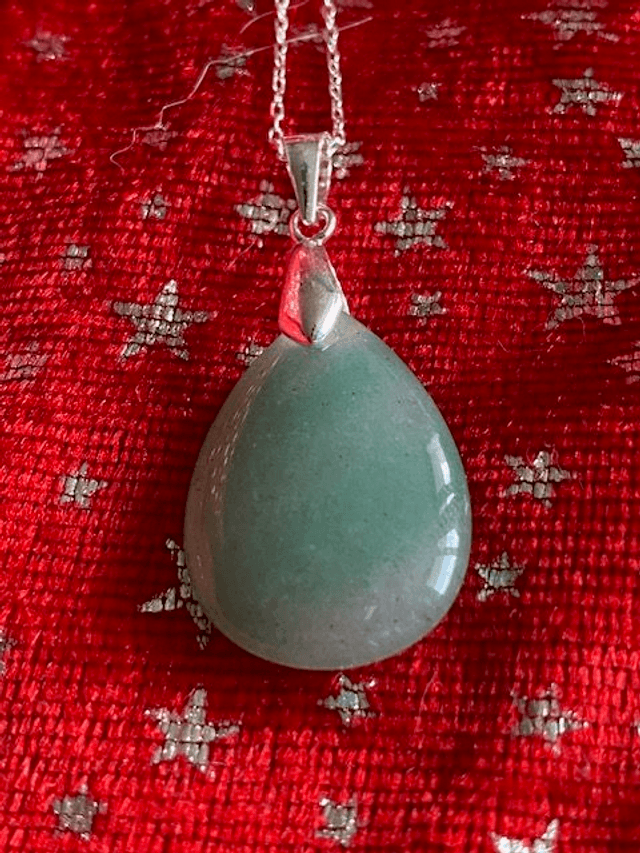 Pendentif Goutte en Aventurine - Chaîne en Argent 925