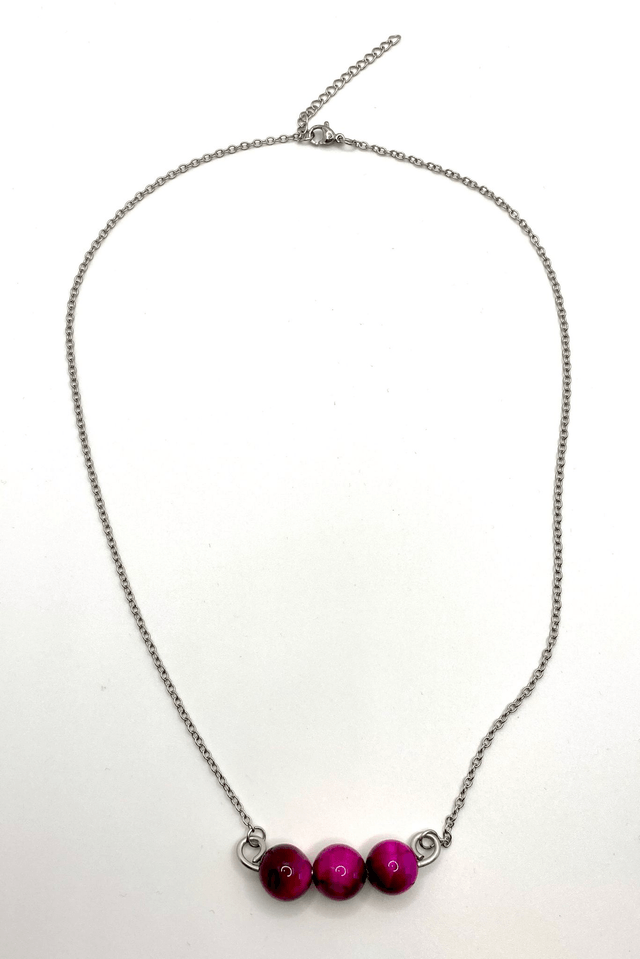 Pendentif Trio en Œil de Tigre Rose – Énergie et Élégance