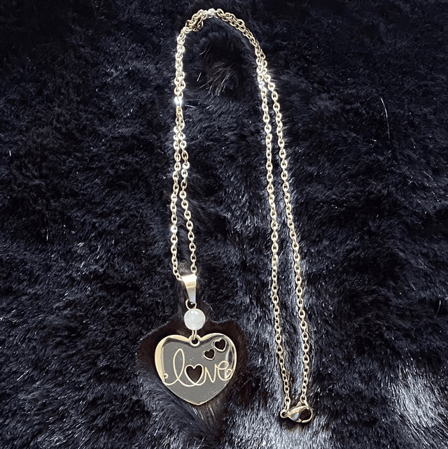 Pendentif Coeur &quot;Love&quot; &amp; Quartz Rose clair