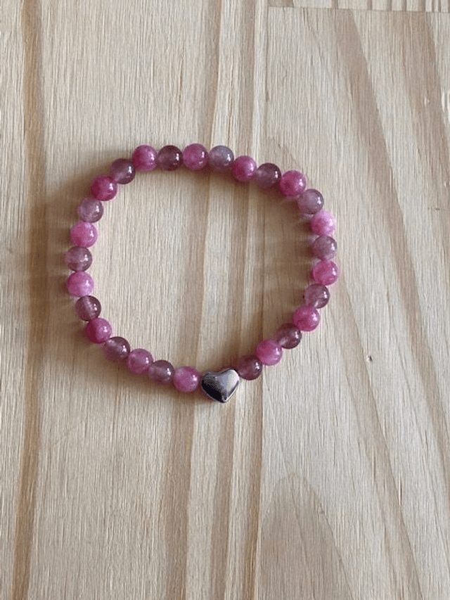 Bracelet élastique Quartz Fraise 2 tons de 6 mm et petit cœur inoxydable 