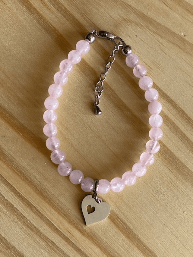 Bracelet Quartz Rose Coeur Design - Bracelet Cable 6 mm