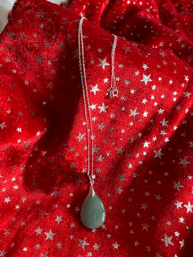 Pendentif Goutte en Aventurine - Chaîne en Argent 925